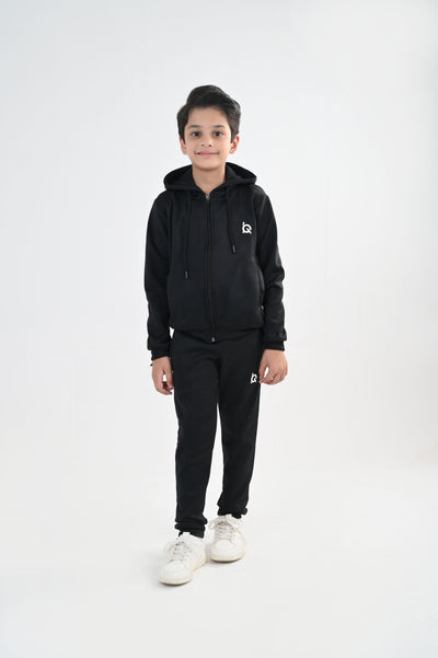 Sleek Black Full-Zip Tracksuit-Unisex Kids