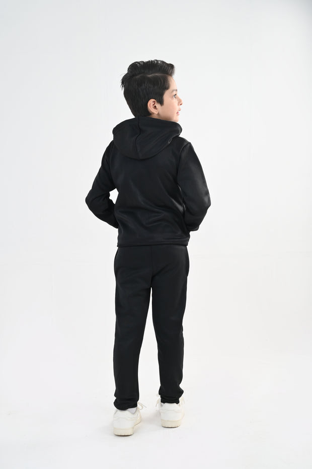 Sleek Black Full-Zip Tracksuit-Unisex Kids