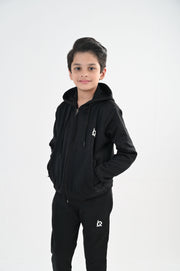 Sleek Black Full-Zip Tracksuit-Unisex Kids